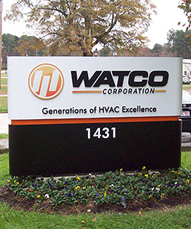 WATCO Corporation monument sign reading WATCO Corporation, Generations of HVAC Excellence, and 1431